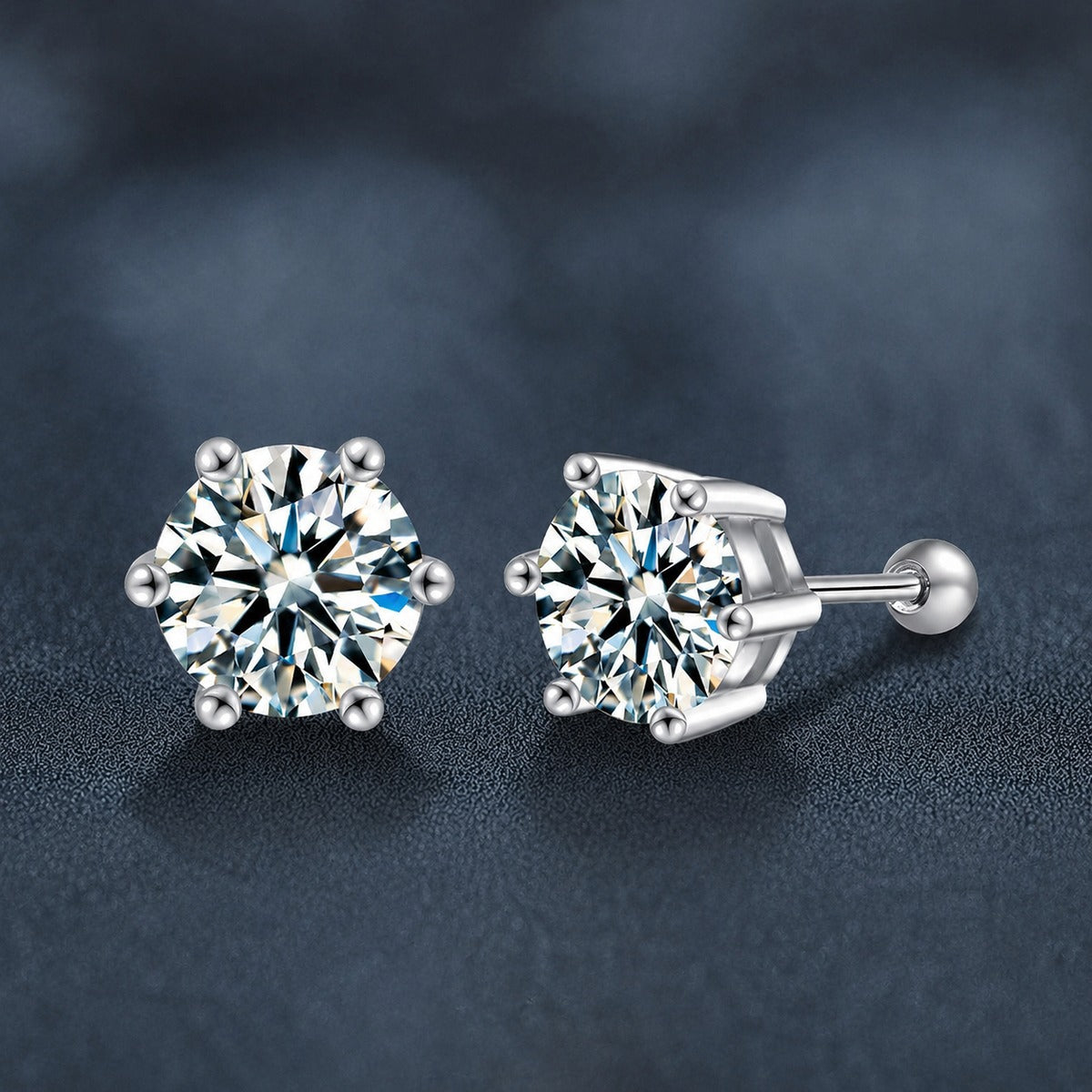 Six-Prong Round Moissanite Screw-Back Stud Earrings in Gold-Plated S925 sterling silver product scene view showing front sparkle