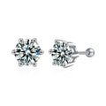 Six-Prong Round Moissanite Screw-Back Stud Earrings in Gold-Plated S925 sterling silver product scene view showing side profile