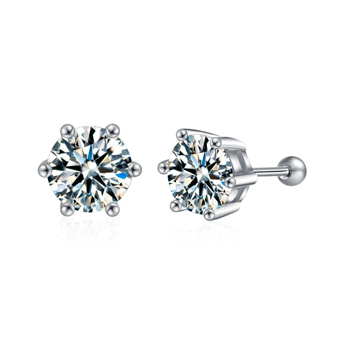 Six-Prong Round Moissanite Screw-Back Stud Earrings in Gold-Plated S925 sterling silver product scene view showing side profile