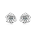Rose Flower Round Moissanite Stud Earrings in Gold-Plated S925 sterling silver product scene view showing pair comparison