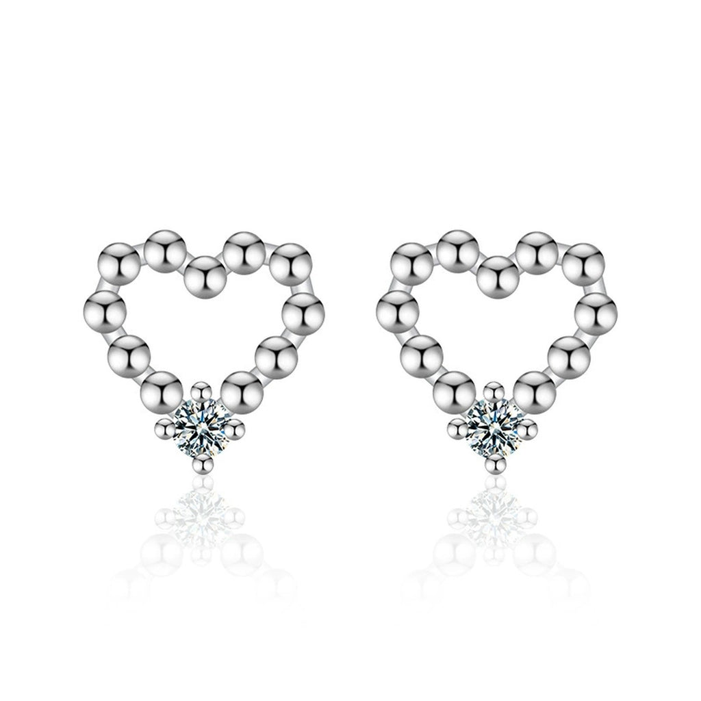 Beaded Heart Round Moissanite Stud Earrings in Gold-Plated S925 sterling silver product scene view showing front sparkle