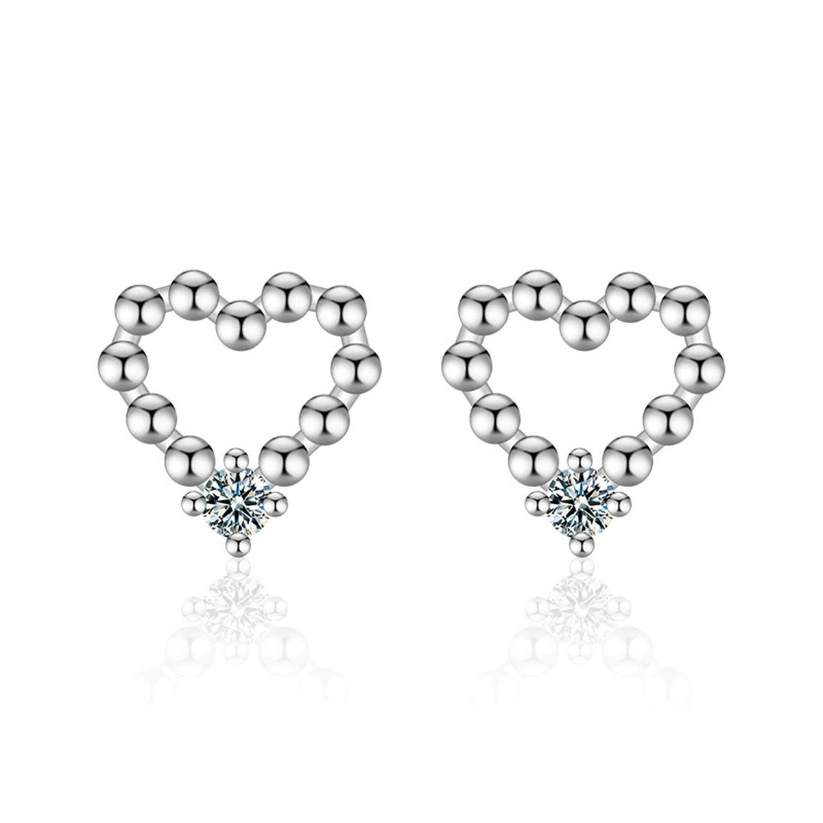 Beaded Heart Round Moissanite Stud Earrings in Gold-Plated S925 sterling silver product scene view showing front sparkle