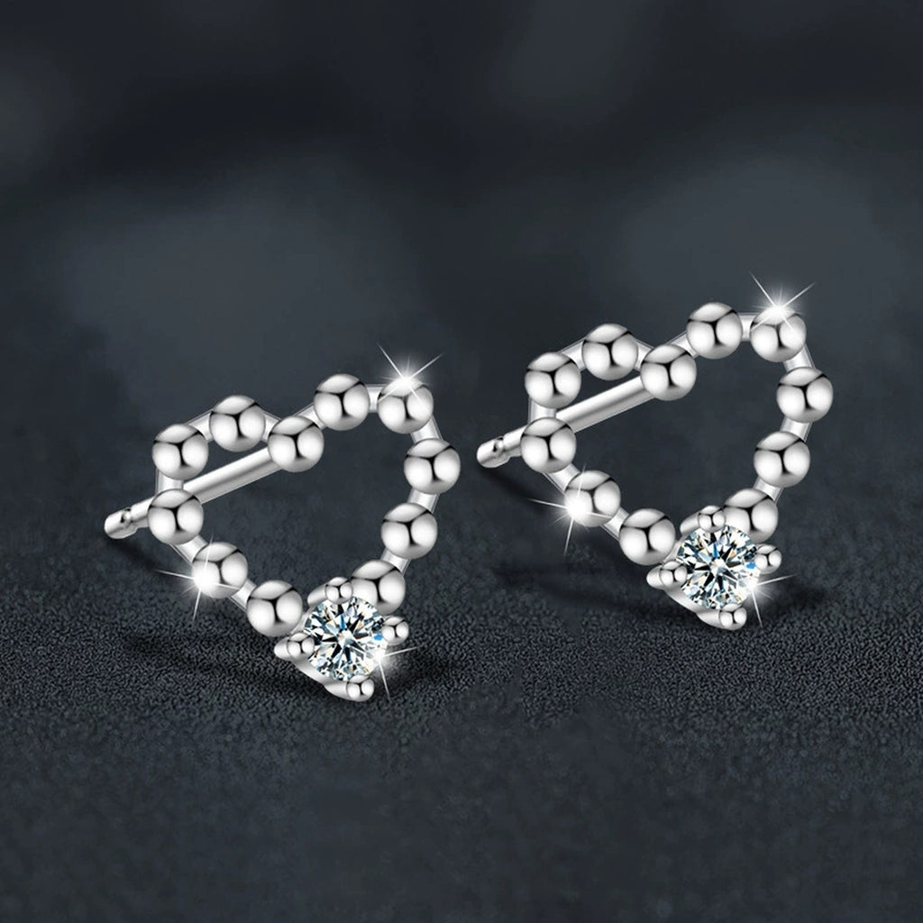 Beaded Heart Round Moissanite Stud Earrings in Gold-Plated S925 sterling silver product scene view showing side profile