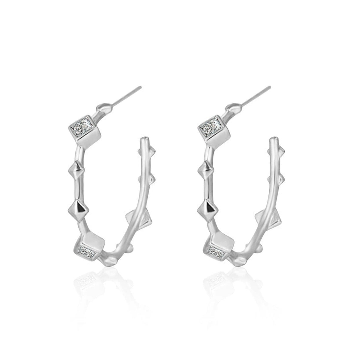 Princess-Cut Moissanite Geometric Stud Hoop Earrings in Gold-Plated S925 sterling silver product scene view showing front sparkle