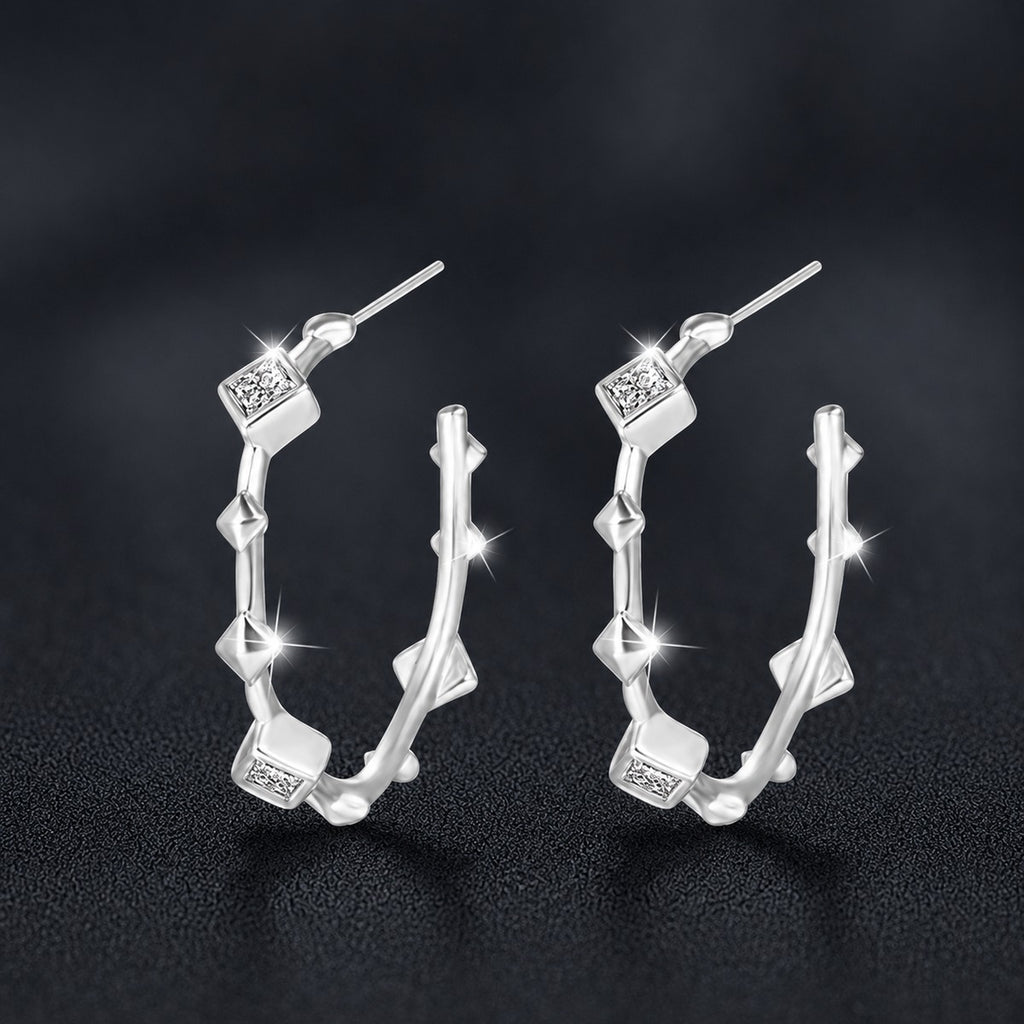 Princess-Cut Moissanite Geometric Stud Hoop Earrings in Gold-Plated S925 sterling silver product scene view showing angled setting detail