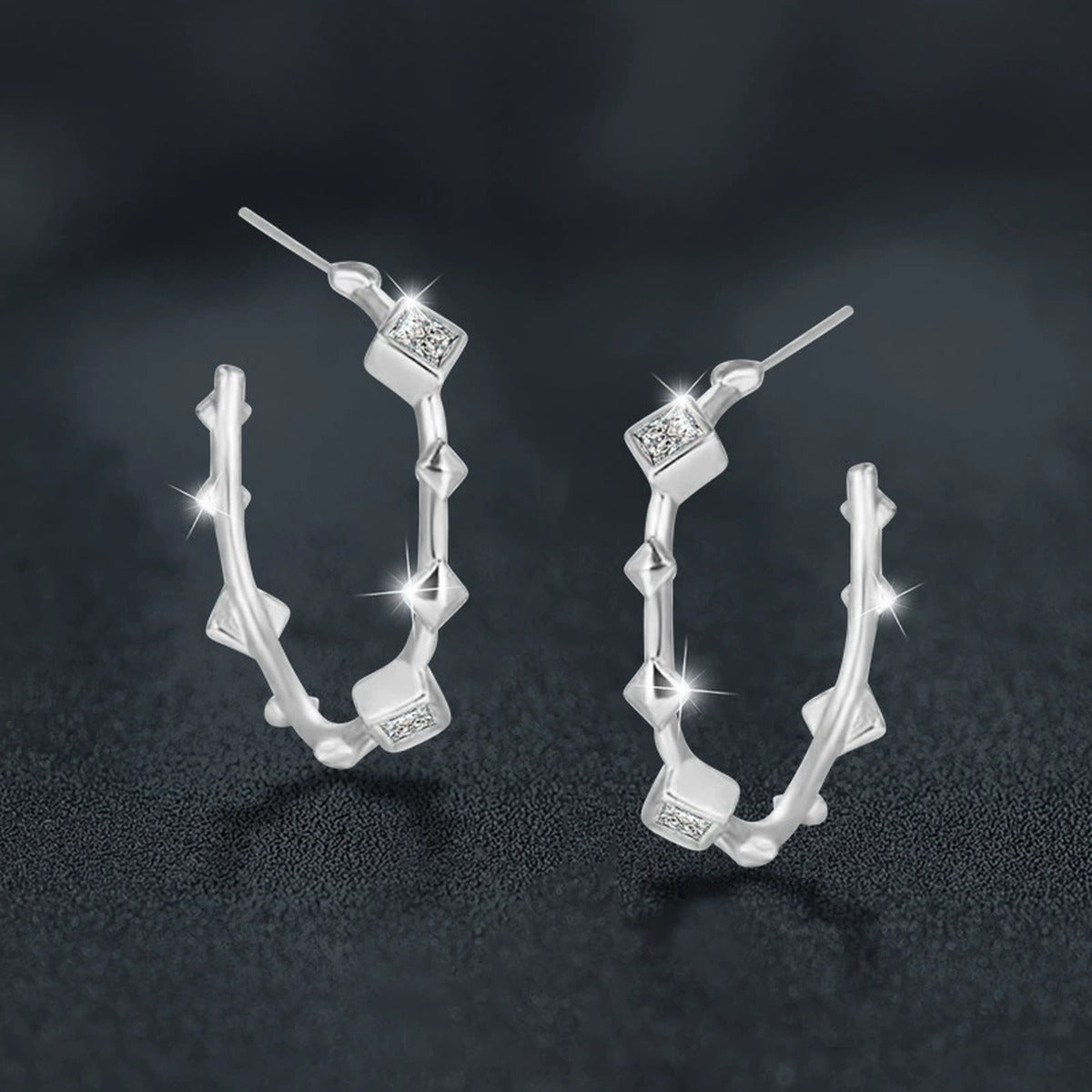 Princess-Cut Moissanite Geometric Stud Hoop Earrings in Gold-Plated S925 sterling silver product scene view showing pair comparison