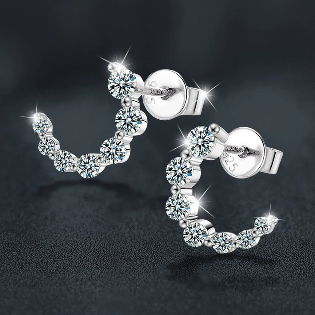 Crescent Moon Graduated Moissanite Stud Drop Earrings in Gold-Plated S925 sterling silver product scene view showing side profile