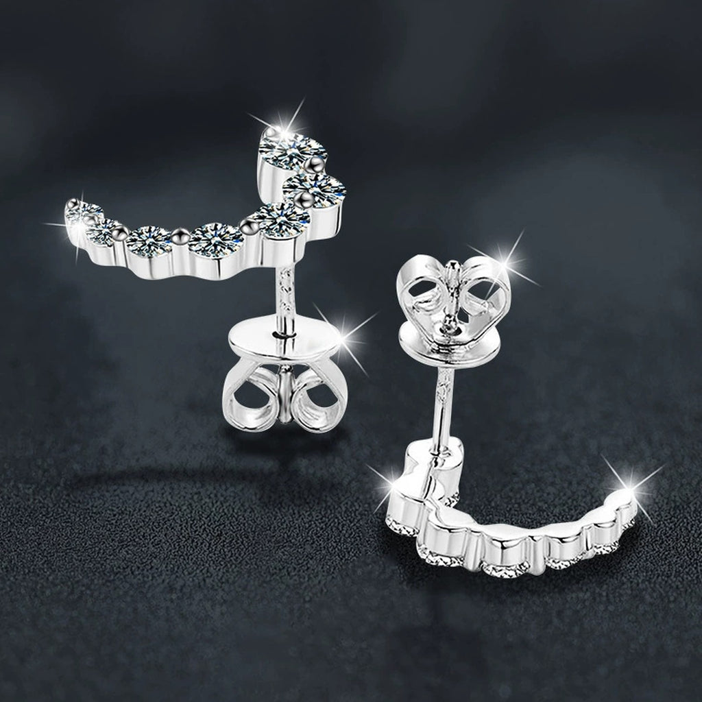 Crescent Moon Graduated Moissanite Stud Drop Earrings in Gold-Plated S925 sterling silver product scene view showing pair comparison