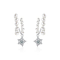 Pearl Star Moissanite Stud Dangle Earrings with CZ in White Gold-Plated S925 sterling silver white background product photo showing the pair, stone shape, and stud dangle earrings silhouette