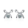 Ribbon Bow Round Moissanite Stud Earrings with CZ in Gold-Plated S925 sterling silver product scene view showing front sparkle