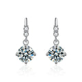 Four-Prong Round Moissanite Tassel Stud Dangle Earrings with CZ in Gold-Plated S925 sterling silver product scene view showing front sparkle