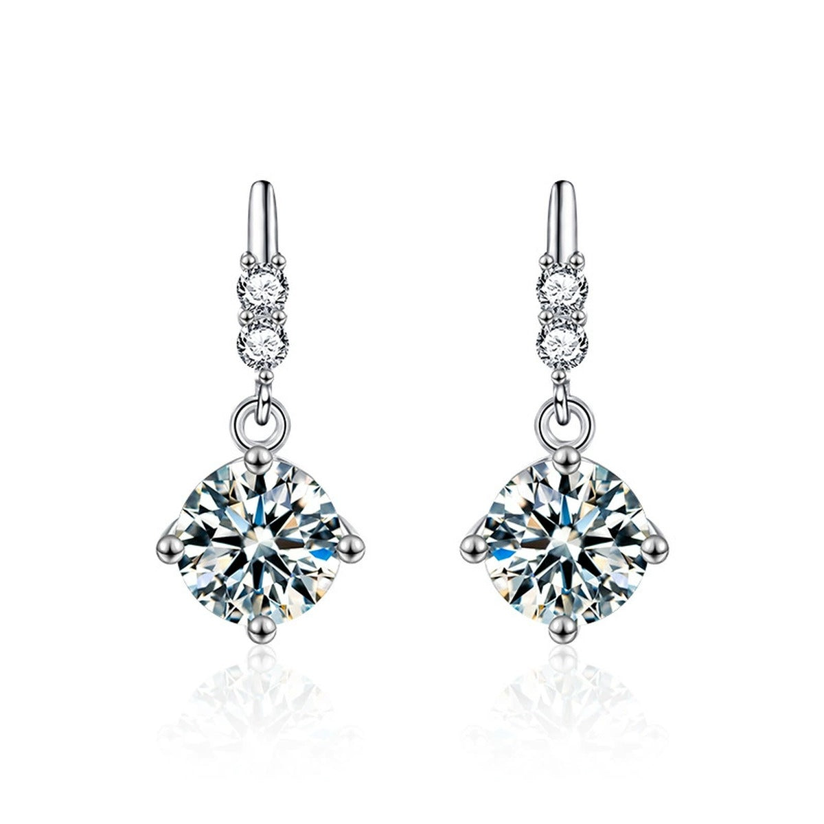 Four-Prong Round Moissanite Tassel Stud Dangle Earrings with CZ in Gold-Plated S925 sterling silver product scene view showing front sparkle
