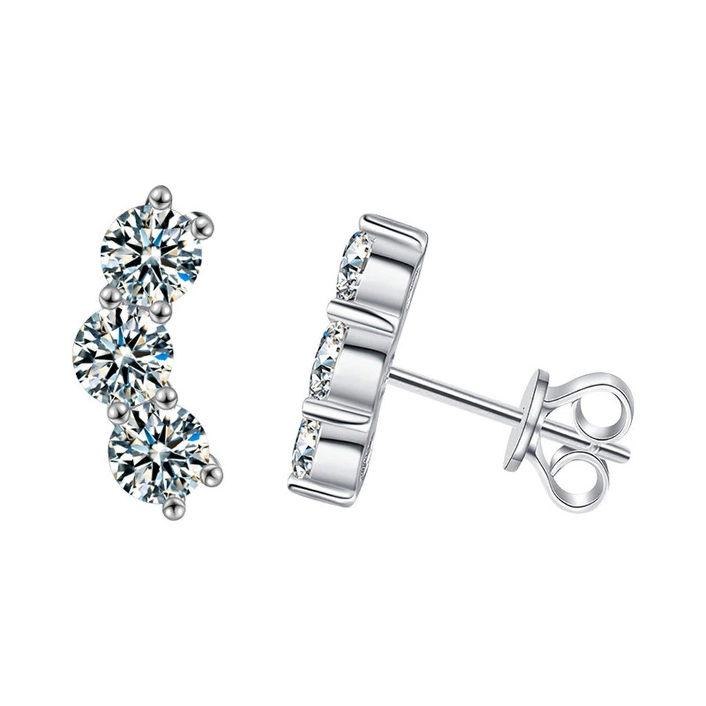 Smile Graduated Round Moissanite Ear Climber Stud Earrings in Gold-Plated S925 sterling silver product scene view showing front sparkle