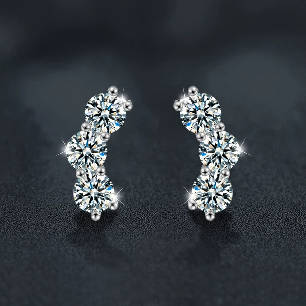 Smile Graduated Round Moissanite Ear Climber Stud Earrings in Gold-Plated S925 sterling silver product scene view showing pair comparison