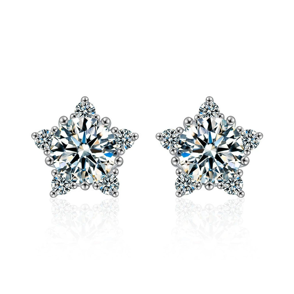 Five-Point Star Round Moissanite Stud Earrings with CZ in Gold-Plated S925 sterling silver product scene view showing front sparkle