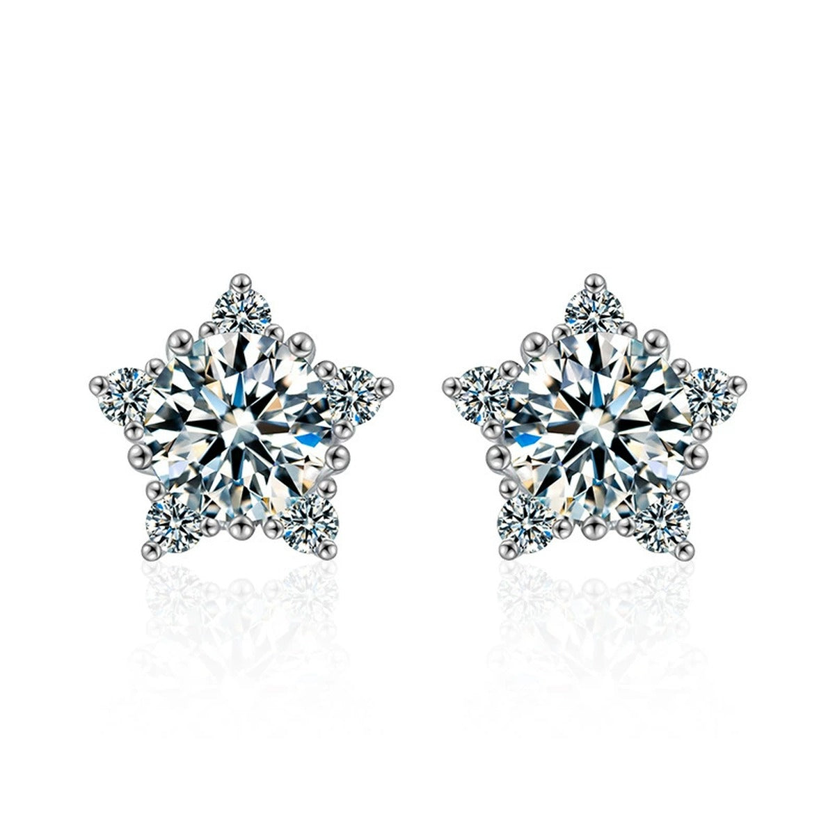 Five-Point Star Round Moissanite Stud Earrings with CZ in Gold-Plated S925 sterling silver product scene view showing front sparkle