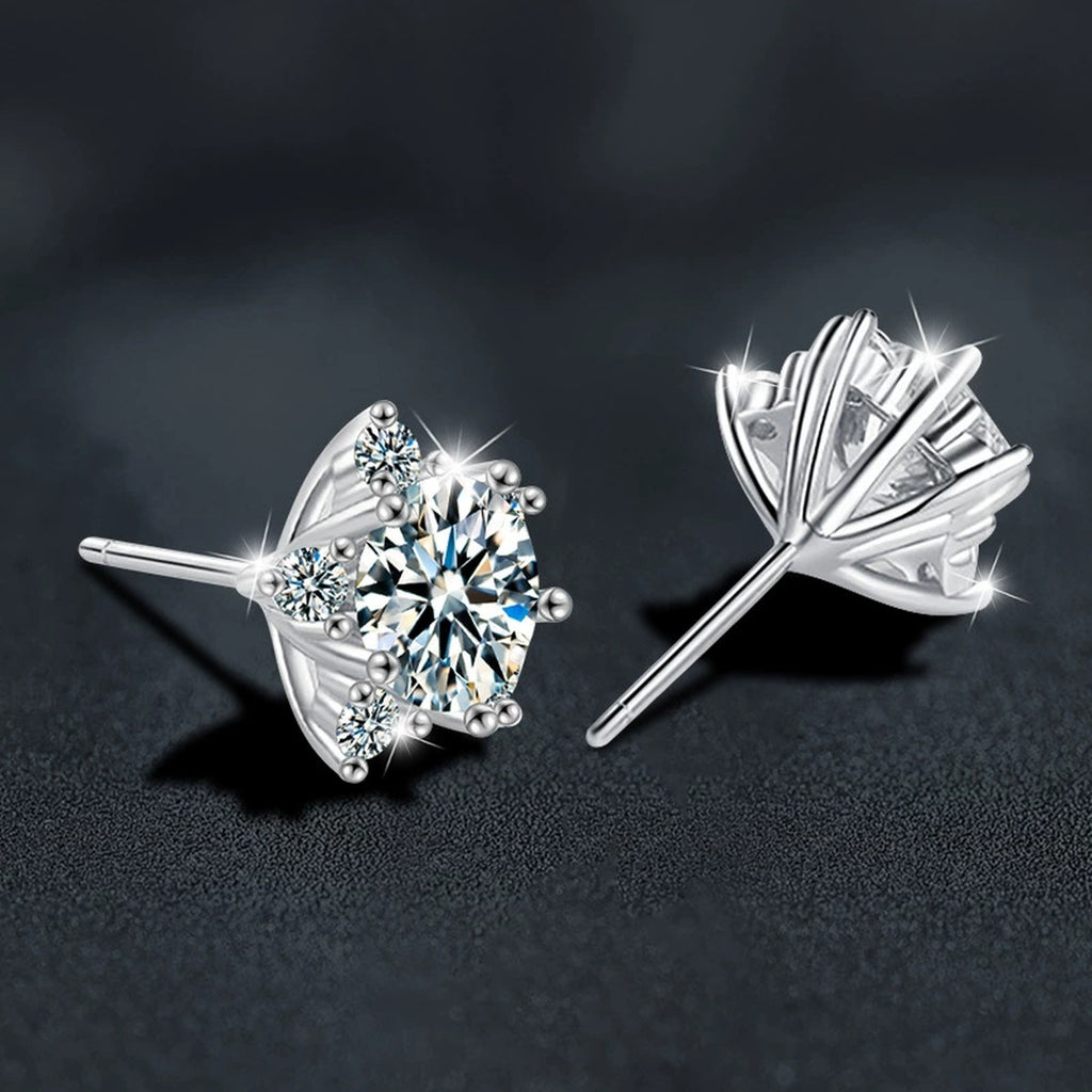 Five-Point Star Round Moissanite Stud Earrings with CZ in Gold-Plated S925 sterling silver product scene view showing side profile