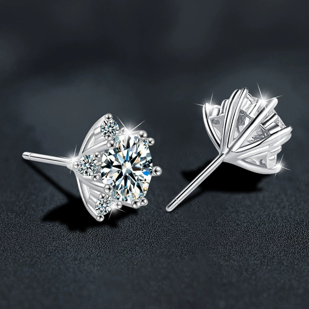 Five-Point Star Round Moissanite Stud Earrings with CZ in Gold-Plated S925 sterling silver product scene view showing side profile