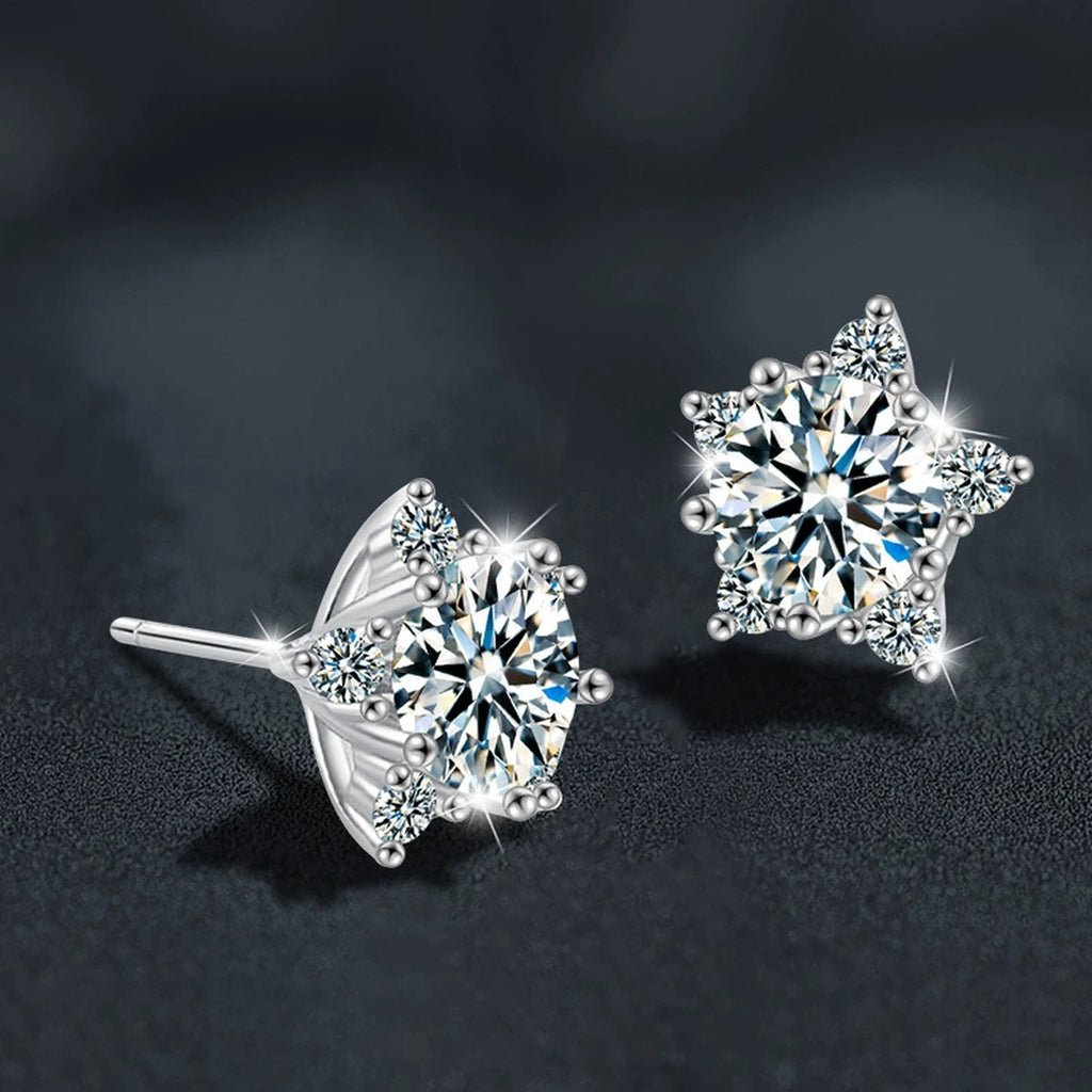 Five-Point Star Round Moissanite Stud Earrings with CZ in Gold-Plated S925 sterling silver product scene view showing pair comparison