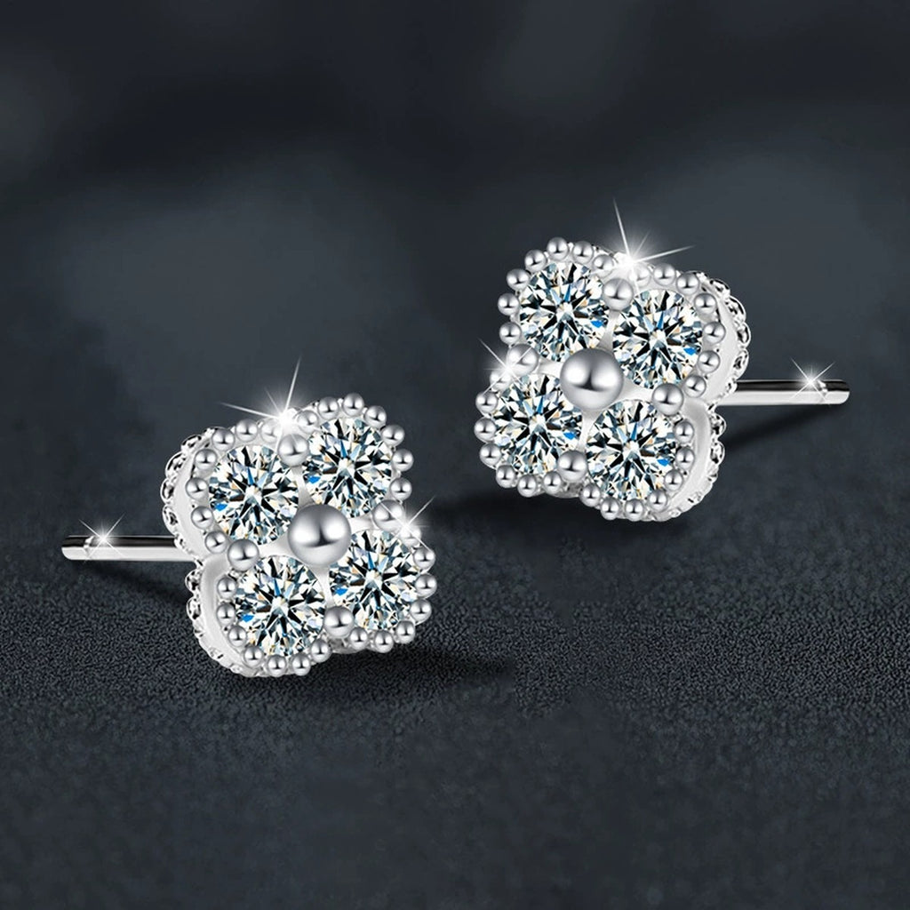 Four-Stone Clover Round Moissanite Stud Earrings in Gold-Plated S925 sterling silver product scene view showing pair comparison