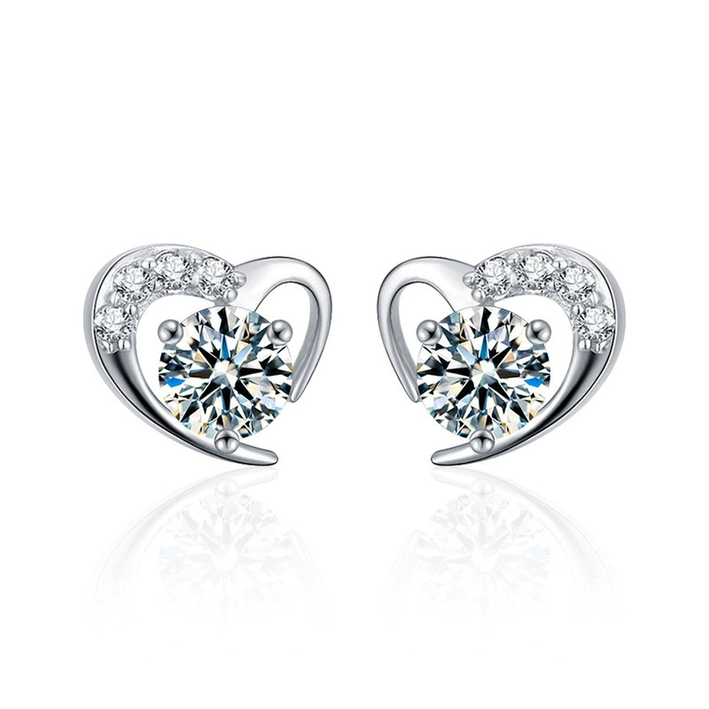 Heart Halo Round Moissanite Stud Earrings with CZ in Gold-Plated S925 sterling silver product scene view showing front sparkle