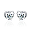 Heart Halo Round Moissanite Stud Earrings with CZ in Gold-Plated S925 sterling silver product scene view showing front sparkle