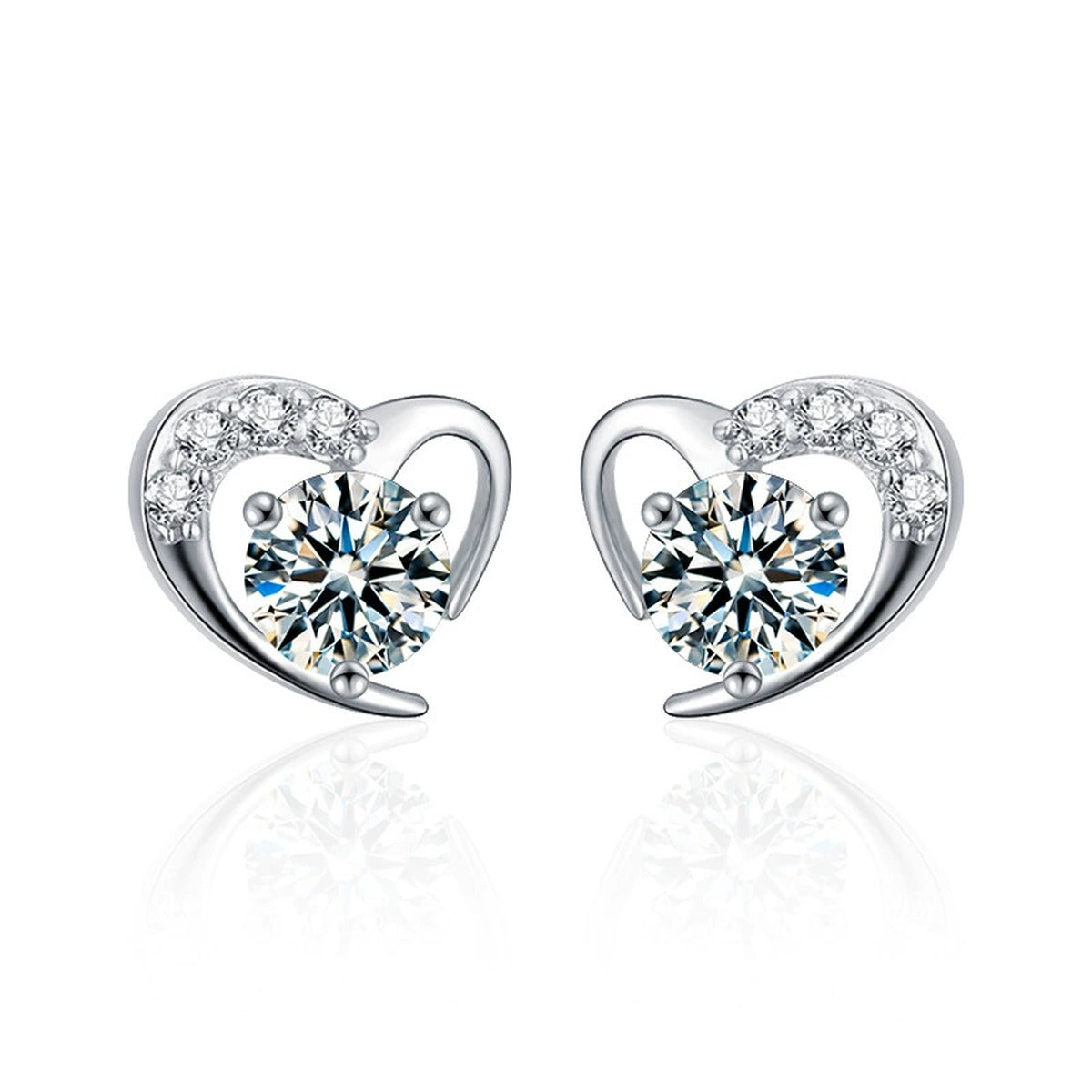 Heart Halo Round Moissanite Stud Earrings with CZ in Gold-Plated S925 sterling silver product scene view showing front sparkle