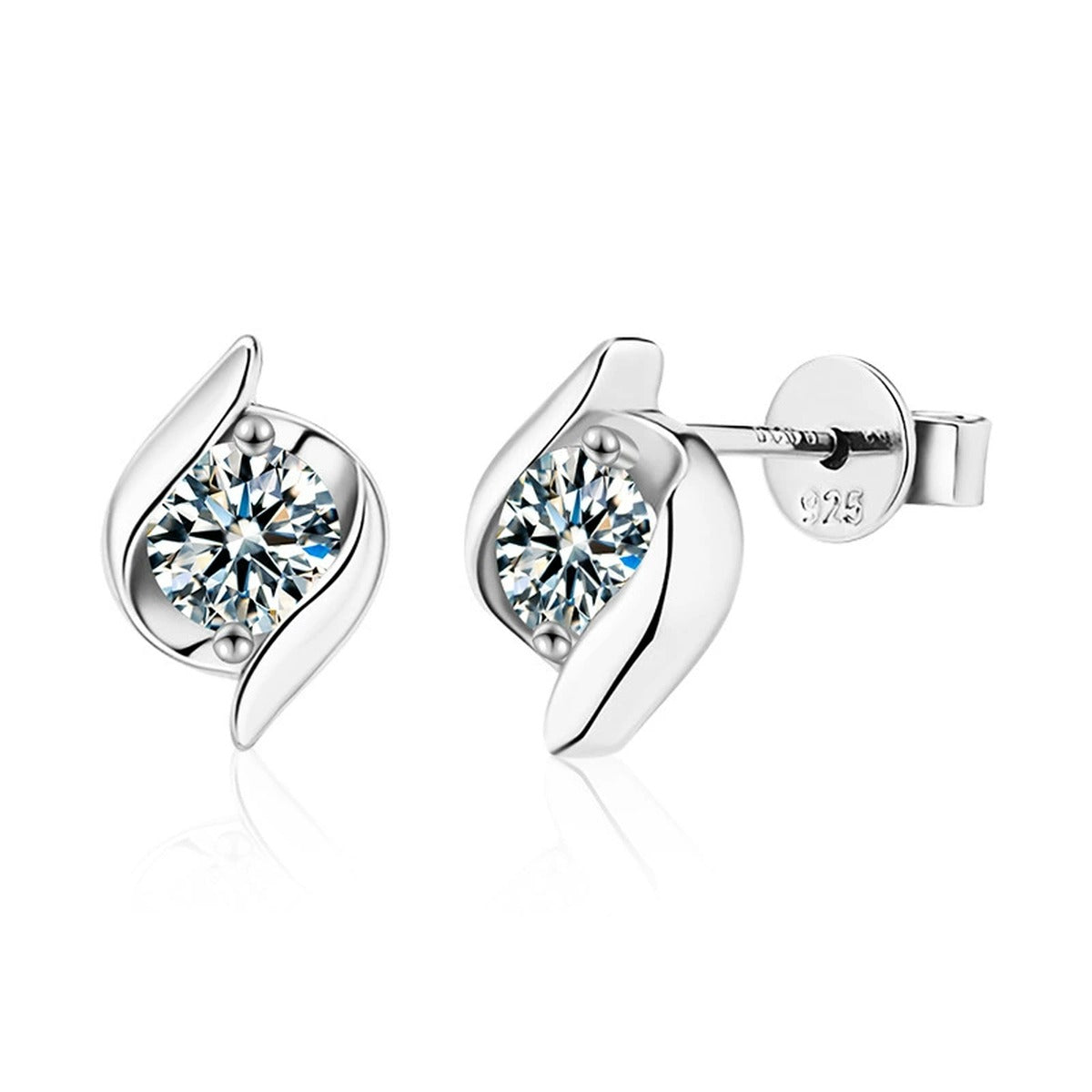 Pinwheel Round Moissanite Stud Earrings in Gold-Plated S925 sterling silver product scene view showing front sparkle