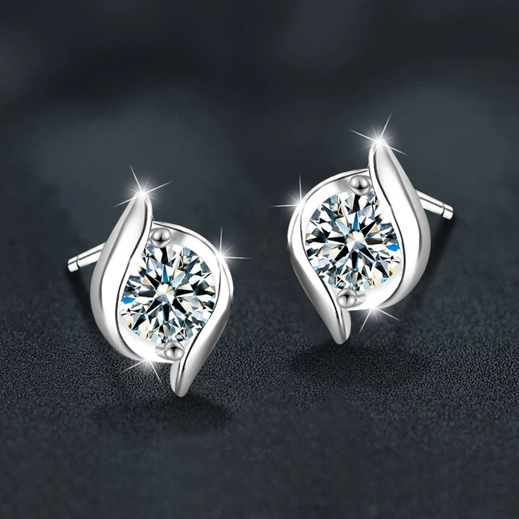 Pinwheel Round Moissanite Stud Earrings in Gold-Plated S925 sterling silver product scene view showing pair comparison