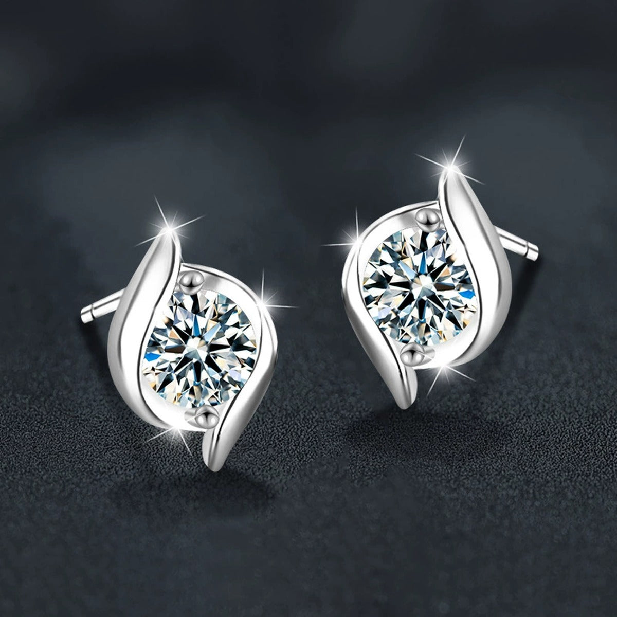 Pinwheel Round Moissanite Stud Earrings in Gold-Plated S925 sterling silver product scene view showing pair comparison