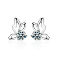 Butterfly Round Moissanite Stud Earrings in White Gold-Plated S925 sterling silver white background product photo showing the pair, stone shape, and stud earrings silhouette