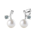 Pearl Round Moissanite Stud Drop Earrings in Gold-Plated S925 sterling silver product scene view showing front sparkle