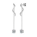 Wave Tassel Round Moissanite Stud Dangle Earrings with CZ in Gold-Plated S925 sterling silver product scene view showing front sparkle