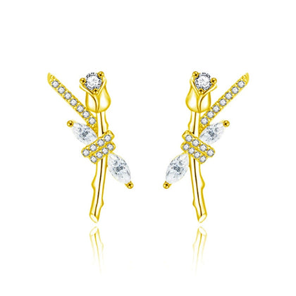 Rose Marquise Moissanite Stud Earrings with CZ in Gold-Plated S925 sterling silver white background product photo showing the pair, stone shape, and stud earrings silhouette