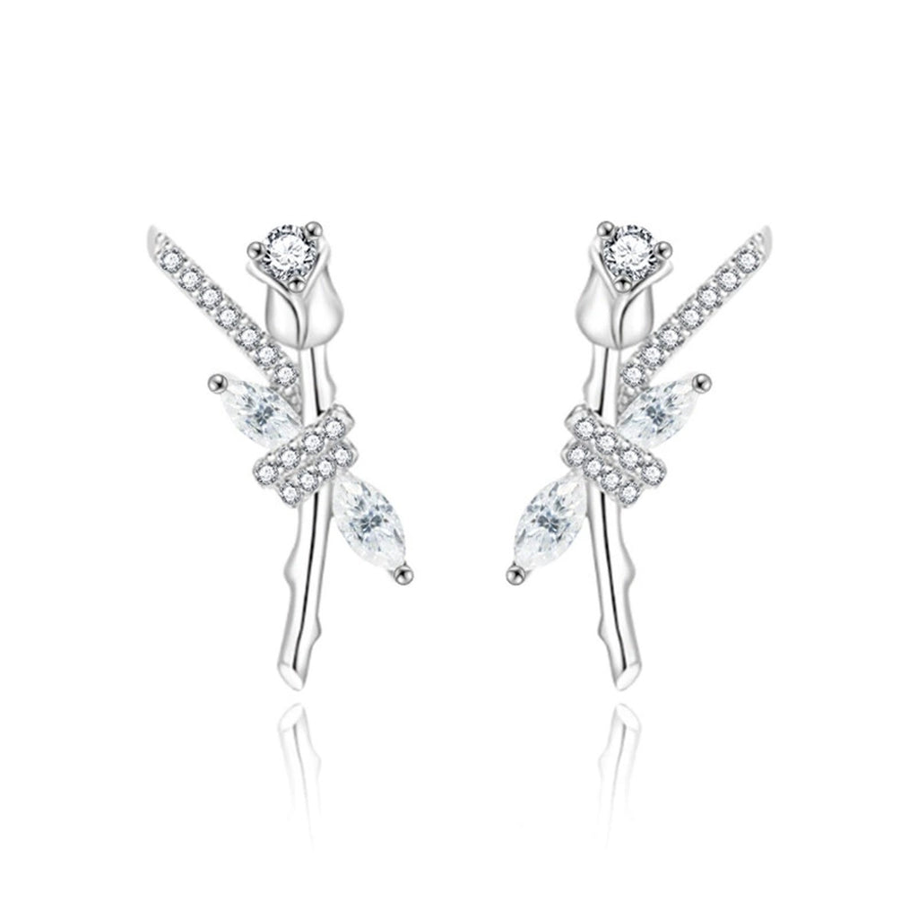 Rose Marquise Moissanite Stud Earrings with CZ in Gold-Plated S925 sterling silver product scene view showing front sparkle