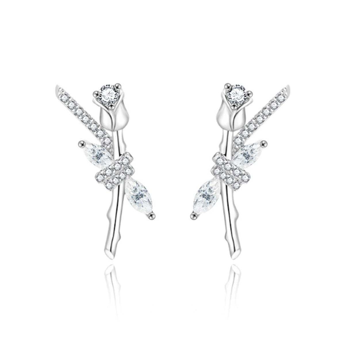 Rose Marquise Moissanite Stud Earrings with CZ in Gold-Plated S925 sterling silver product scene view showing front sparkle