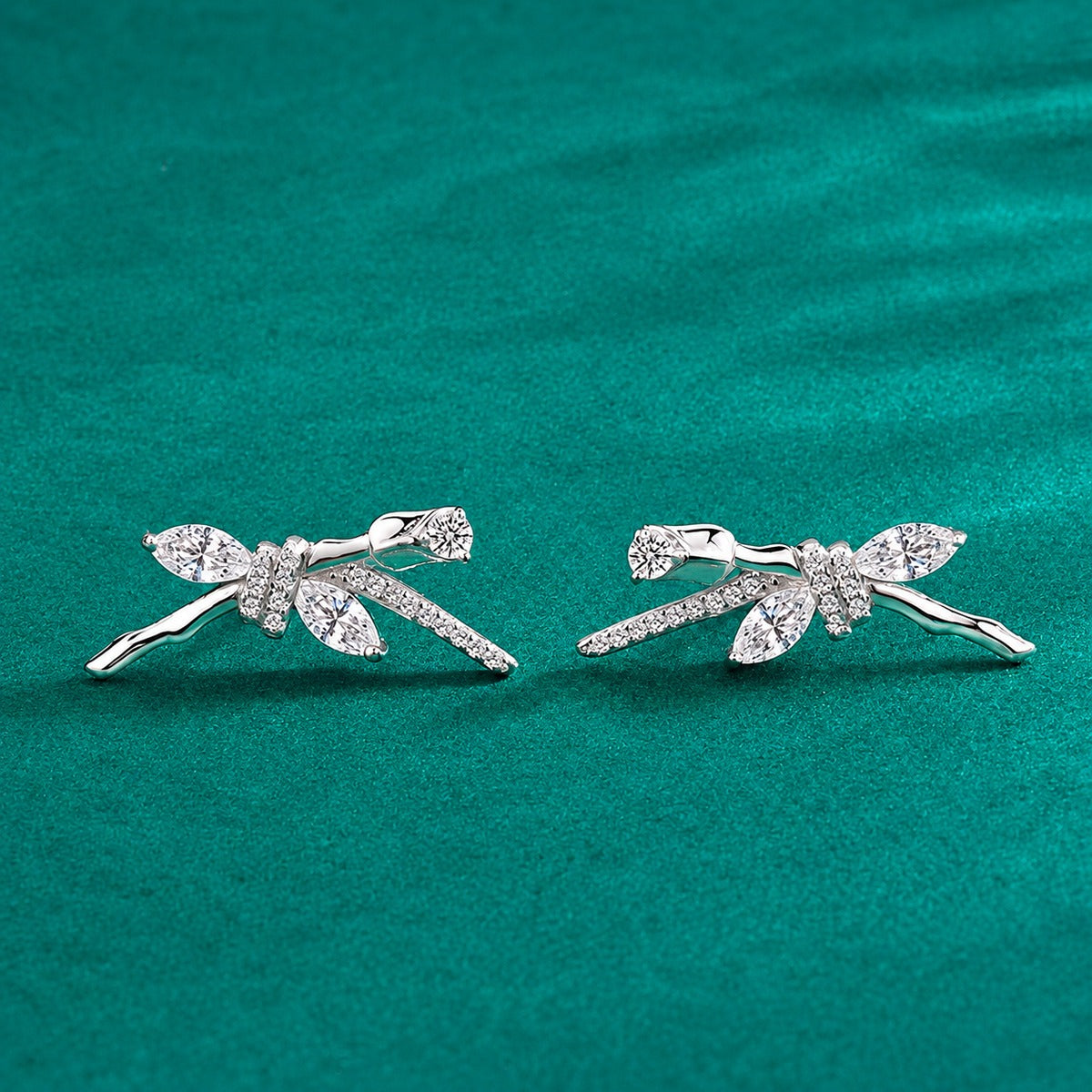 Rose Marquise Moissanite Stud Earrings with CZ in Gold-Plated S925 sterling silver product scene view showing angled setting detail