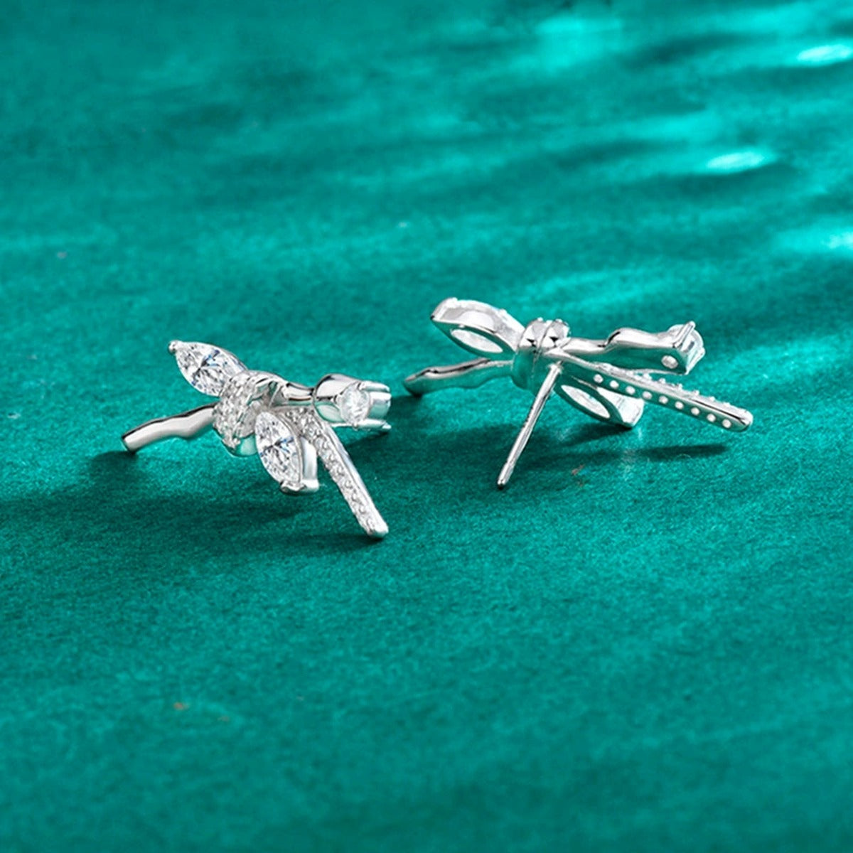 Rose Marquise Moissanite Stud Earrings with CZ in Gold-Plated S925 sterling silver product scene view showing pair comparison