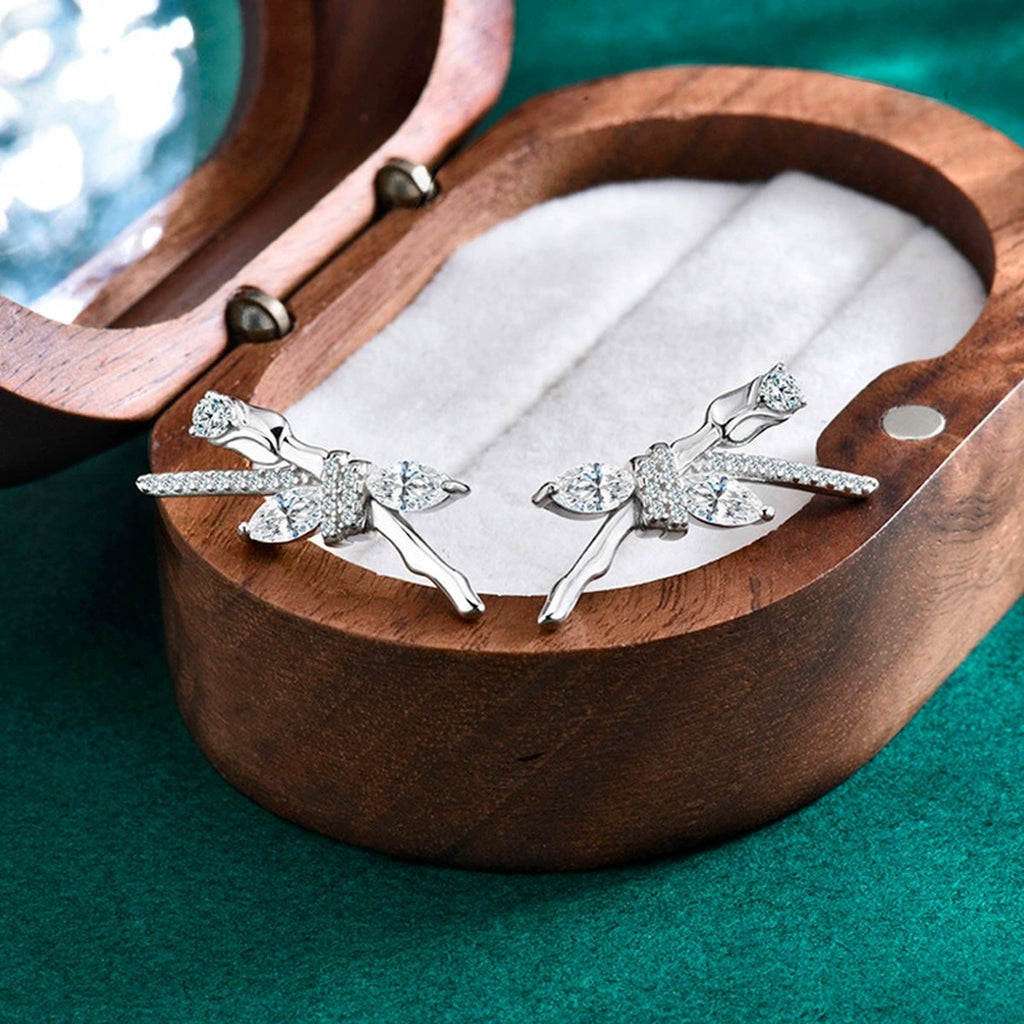 Rose Marquise Moissanite Stud Earrings with CZ in Gold-Plated S925 sterling silver product scene view showing pair comparison