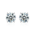 Four-Prong Round Moissanite and Mystic Stone Stud Earrings in S925 sterling silver white background product photo showing the pair, stone shape, and stud earrings silhouette