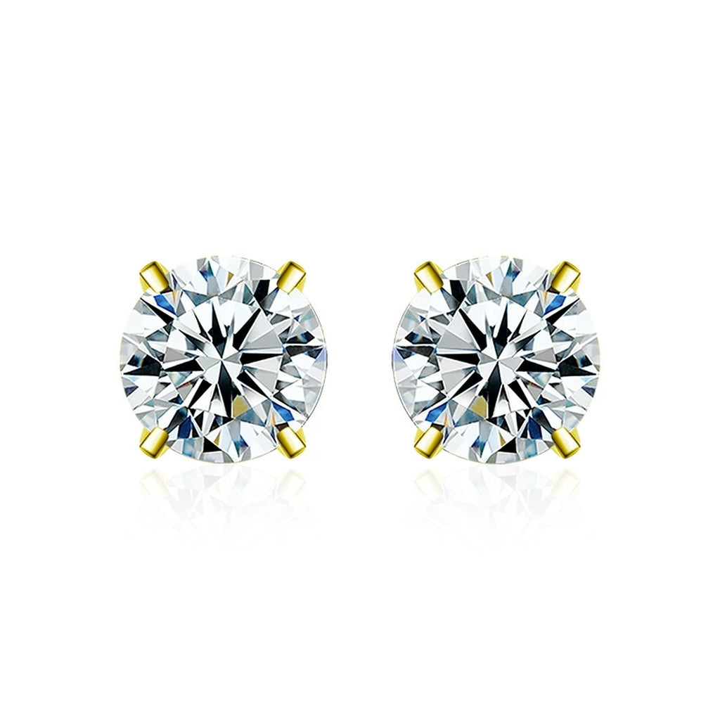Four-Prong Round Moissanite and Mystic Stone Stud Earrings in S925 sterling silver product scene view showing front sparkle