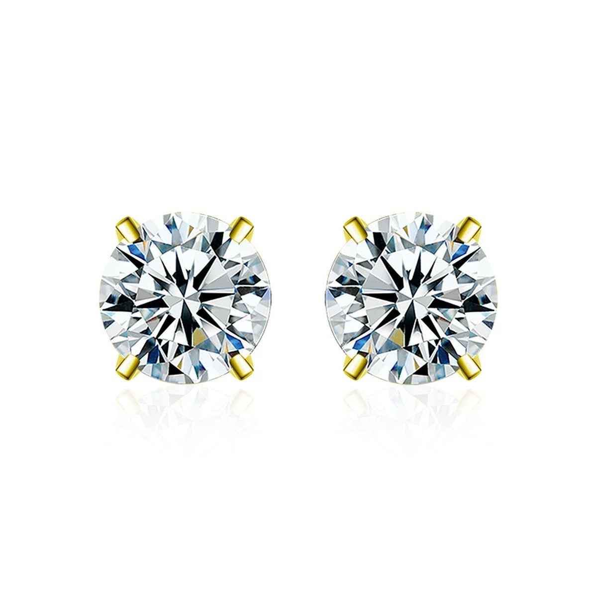 Four-Prong Round Moissanite and Mystic Stone Stud Earrings in S925 sterling silver product scene view showing front sparkle