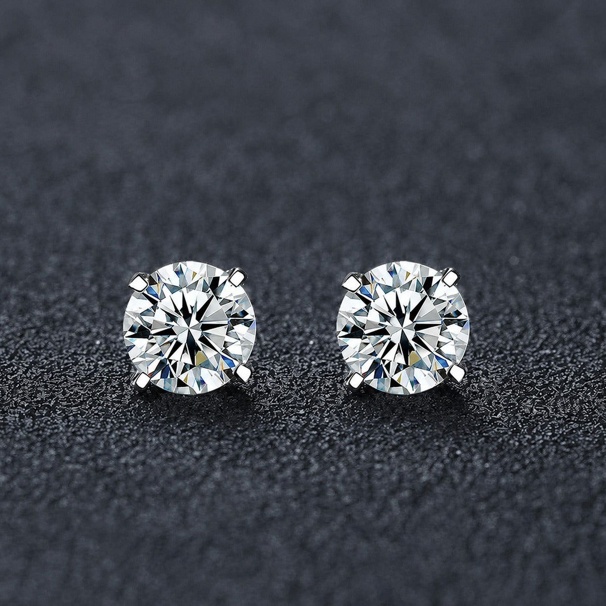 Four-Prong Round Moissanite and Mystic Stone Stud Earrings in S925 sterling silver product scene view showing pair comparison