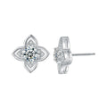 Four-Leaf Clover Round Moissanite Stud Earrings with CZ in Gold-Plated S925 sterling silver product scene view showing front sparkle