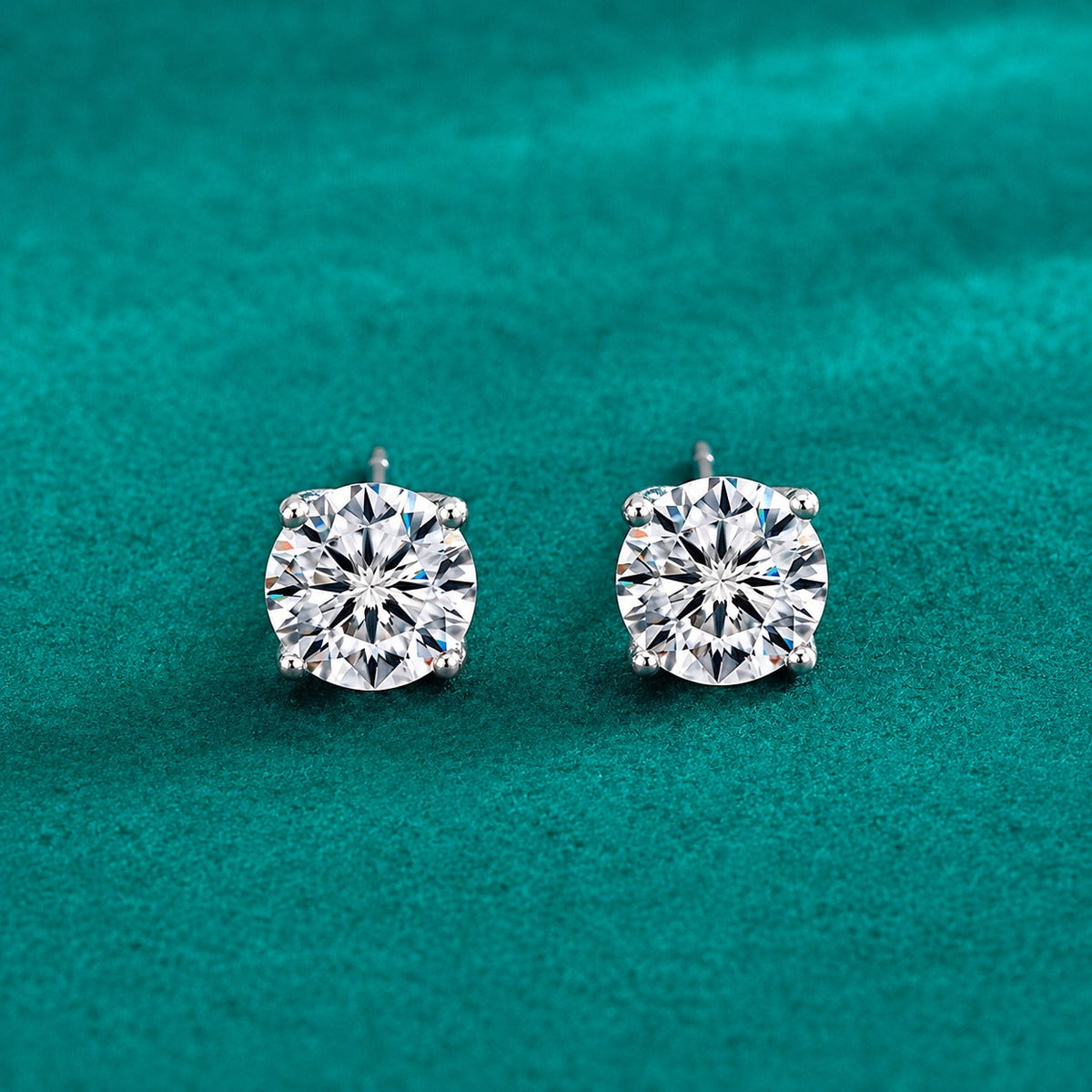 Cushion Round Moissanite Solitaire Stud Earrings in Gold-Plated S925 sterling silver product scene view showing angled setting detail