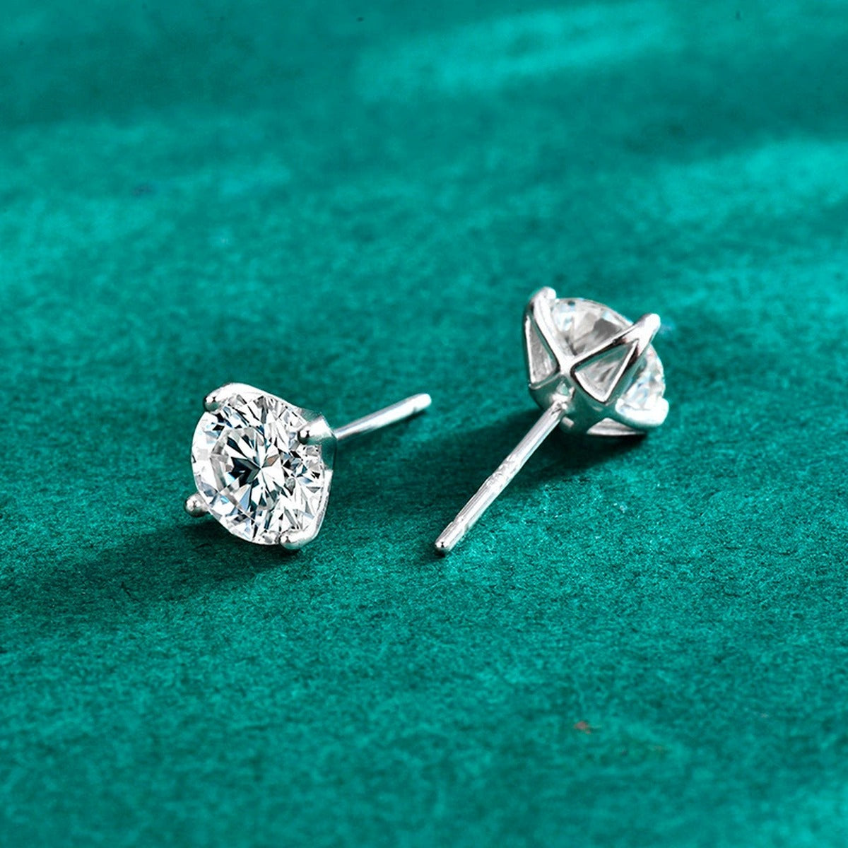 Cushion Round Moissanite Solitaire Stud Earrings in Gold-Plated S925 sterling silver product scene view showing pair comparison
