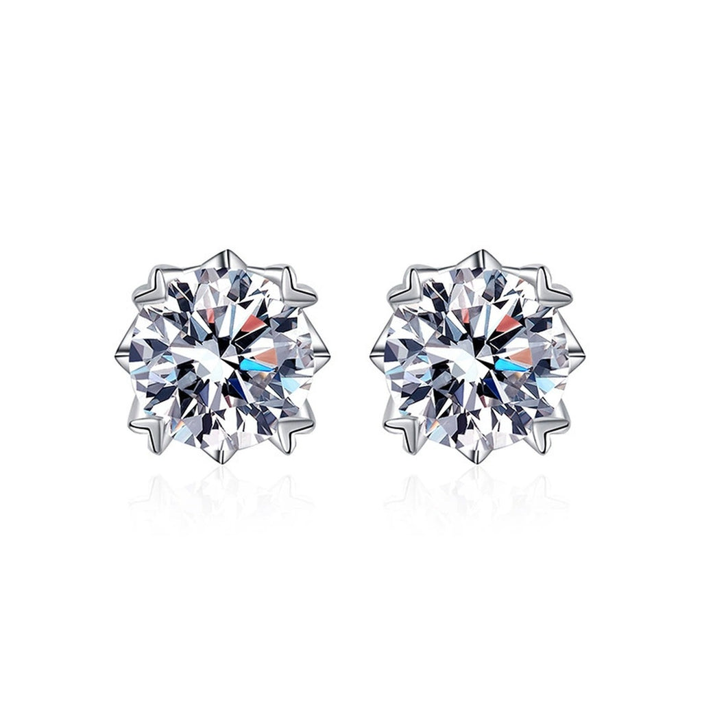 Four-Prong Round Moissanite Solitaire Stud Earrings in Gold-Plated S925 sterling silver product scene view showing front sparkle