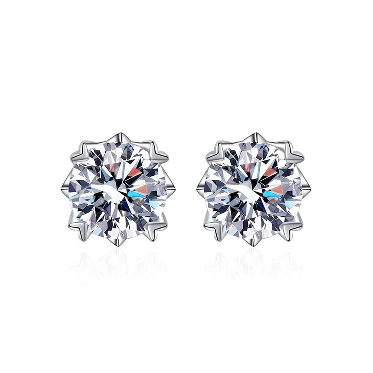 Four-Prong Round Moissanite Solitaire Stud Earrings in Gold-Plated S925 sterling silver product scene view showing front sparkle