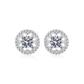Star Halo Round Moissanite Stud Earrings with CZ in Gold-Plated S925 sterling silver product scene view showing front sparkle