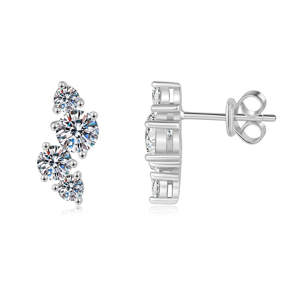 Graduated Round Moissanite Ear Climber Stud Earrings in Gold-Plated S925 sterling silver product scene view showing front sparkle